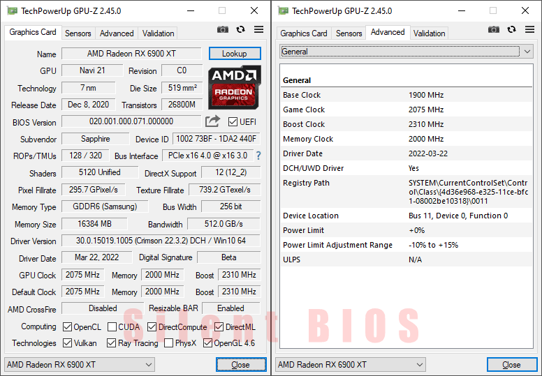 Sapphire TOXIC RX 6900 XT Air Cooled; Silent mode