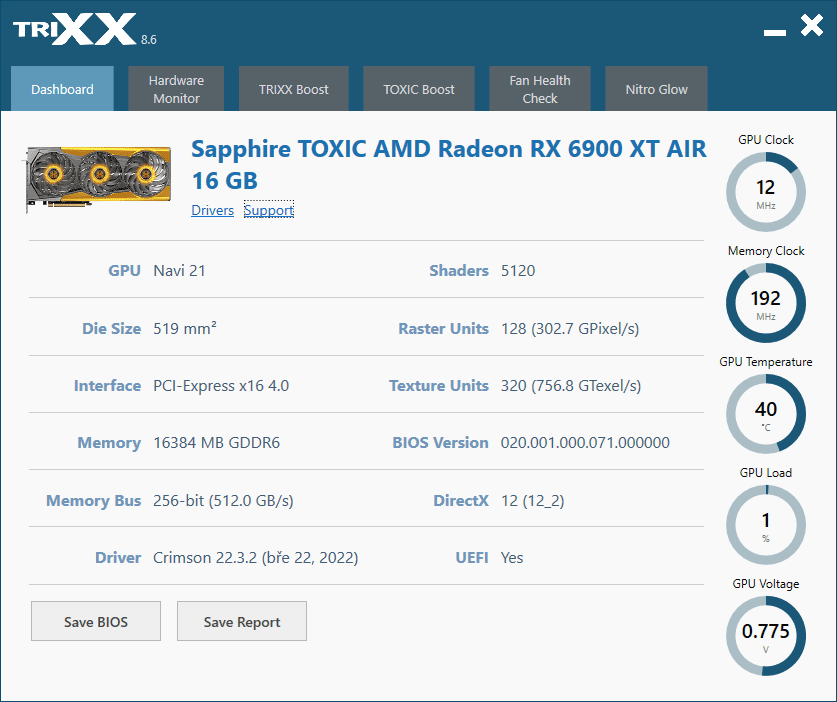 Sapphire TriXX; Dashboard