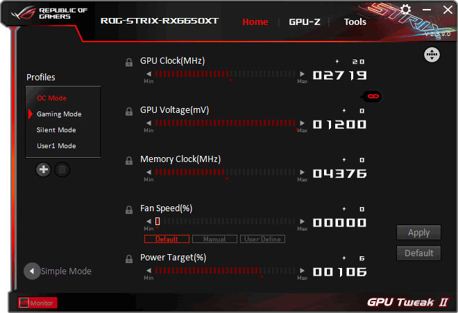 Asus STRIX RX 6650 XT O8G Gaming GPU Tweak advanced mode