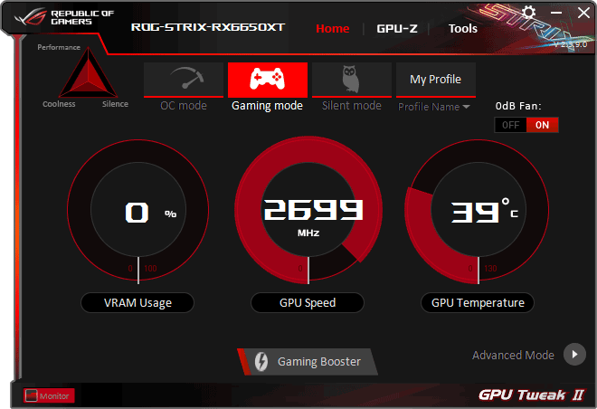 Asus STRIX RX 6650 XT O8G Gaming GPU Tweak simple mode