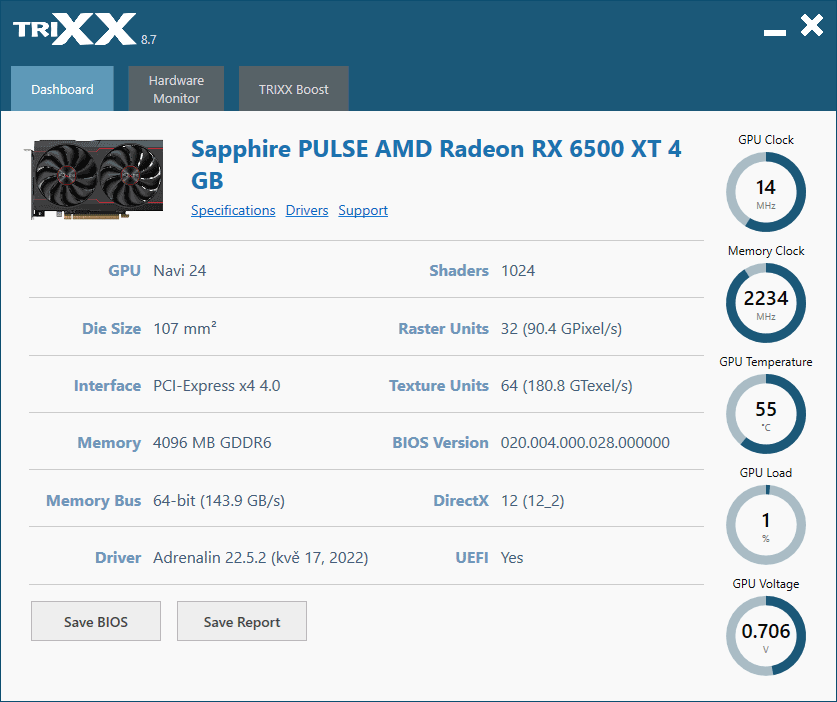 Sapphire TriXX; Dashboard