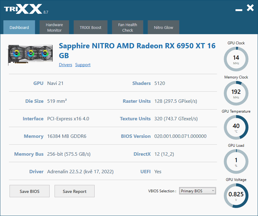 Sapphire TriXX; Dashboard