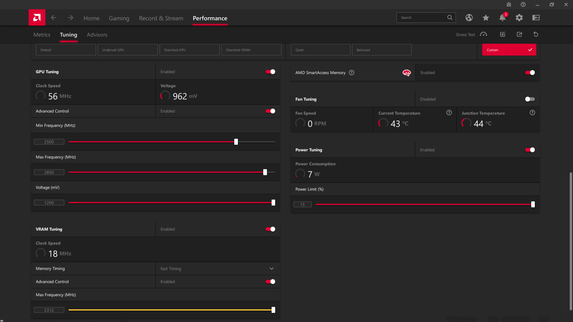 Sapphire PULSE RX 6750 XT 12G; ASAE přetaktování