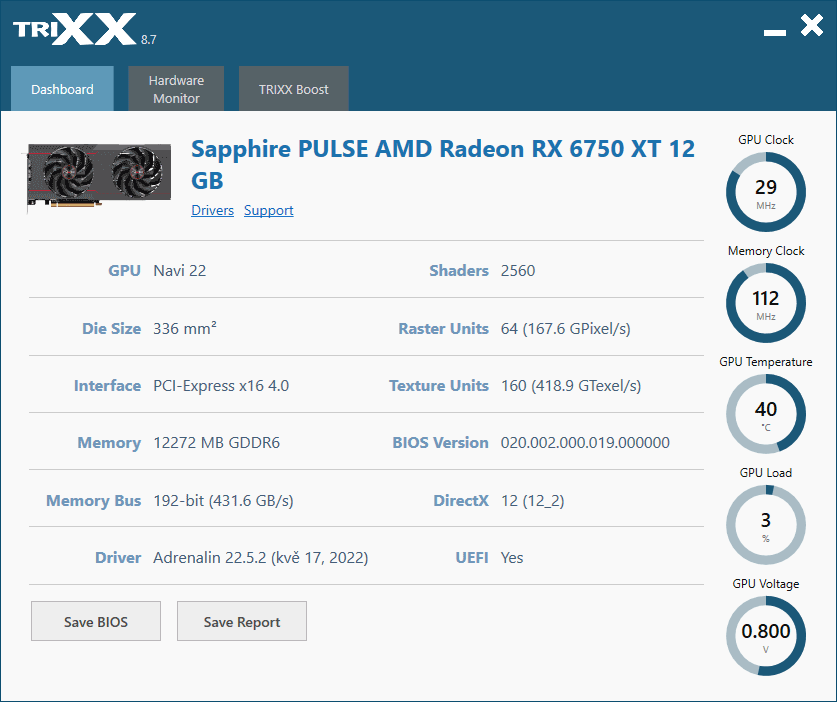 Sapphire TriXX; Dashboard