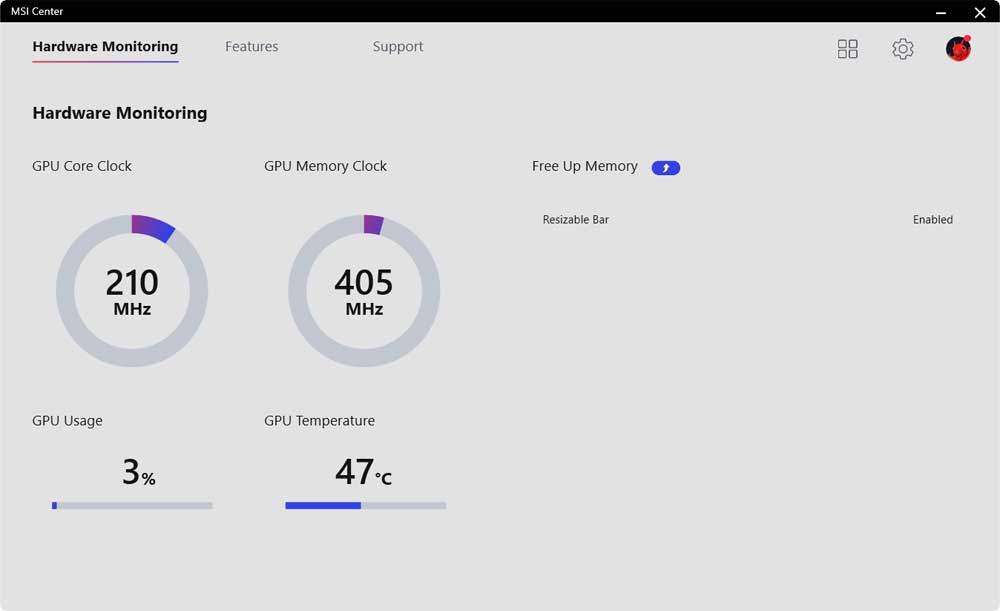 MSI Center; Hardware Monitoring