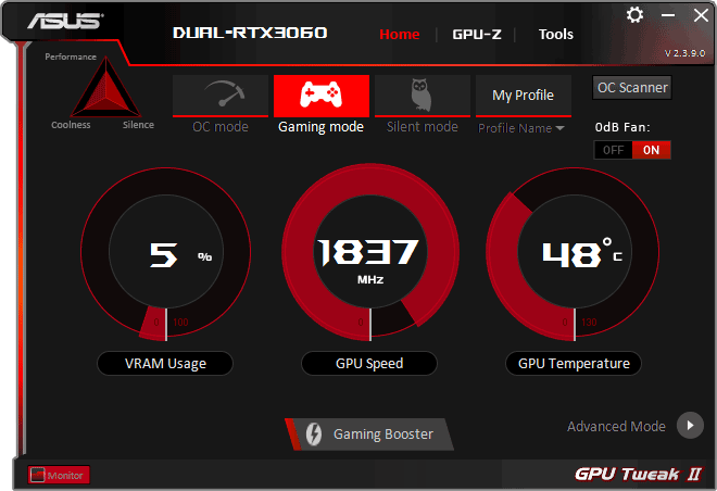 Asus DUAL RTX 3060 O12G V2; GPU Tweak simple mode