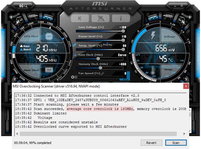 Přetaktování pomocí MSI Afterburner Asus DUAL RTX 3060 O12G V2 přetaktování Afterburner