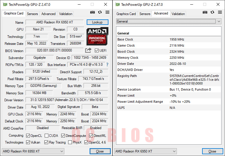 Gigabyte RX 6950 XT GAMING OC 16G; OC BIOS