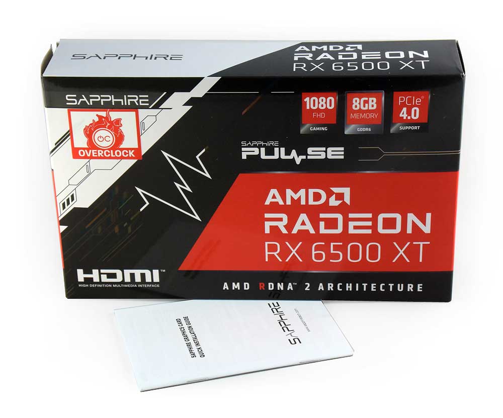 Pro zvětšení klikni Sapphire PULSE RX 6500 XT 8G; balení