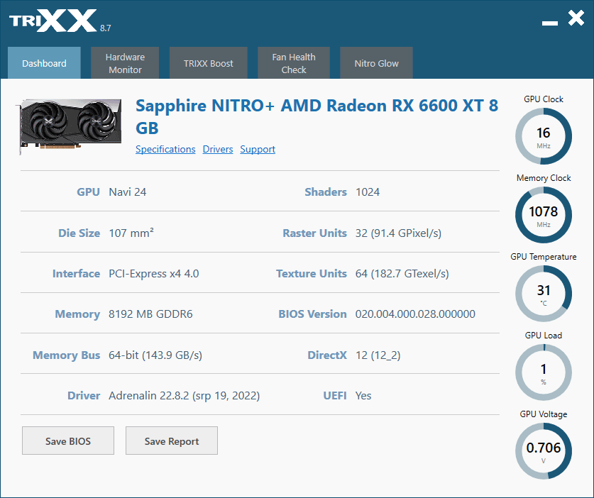 Sapphire TriXX; Dashboard