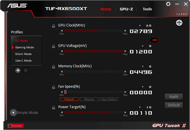 Asus TUF RX 6500 XT O4G Gaming GPU Tweak advanced mode