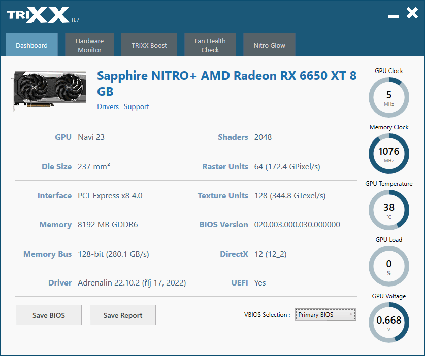 Sapphire TriXX; Dashboard