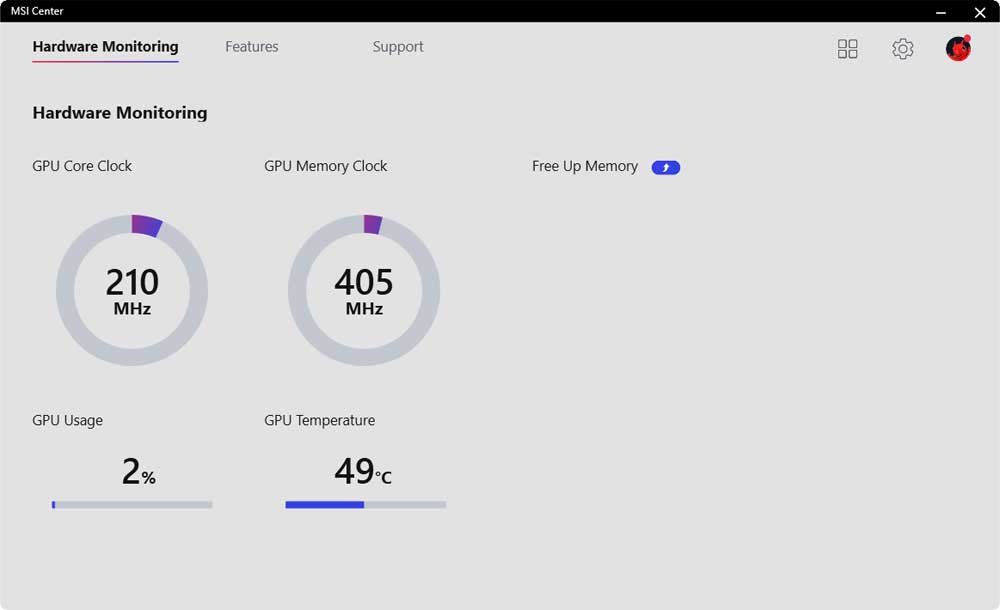 MSI Center; Hardware Monitoring