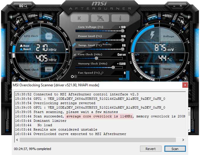 Přetaktování pomocí MSI Afterburner MSI RTX 4090 SUPRIM X 24G přetaktování Afterburner