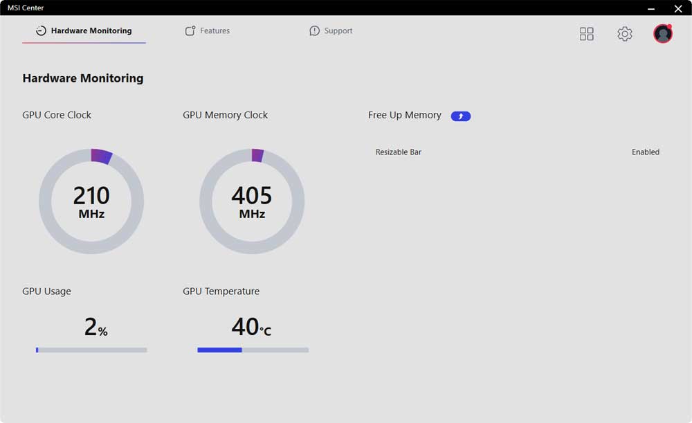 MSI Center; Hardware Monitoring