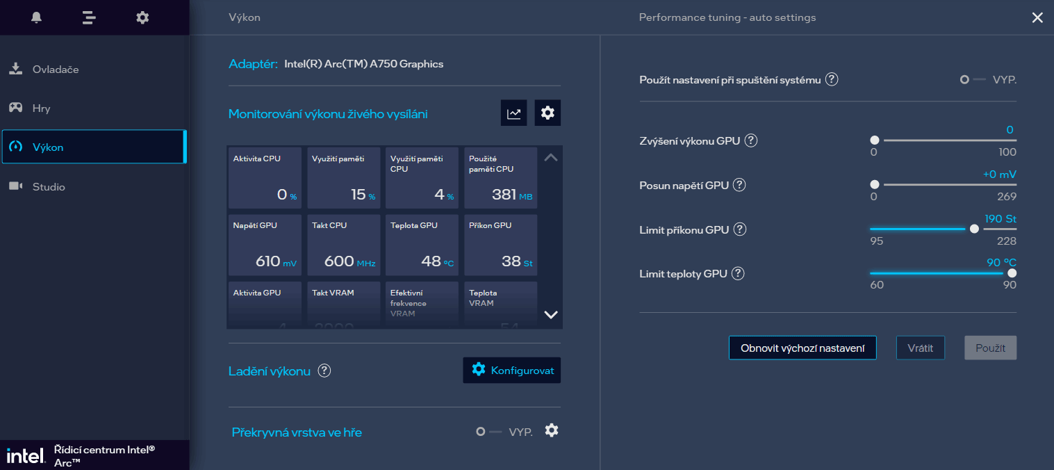 Intel Arc Control; Performance