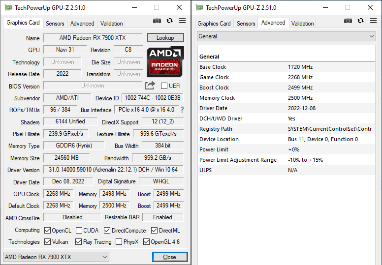 Sapphire AMD RX 7900 XTX 24G GPUZ