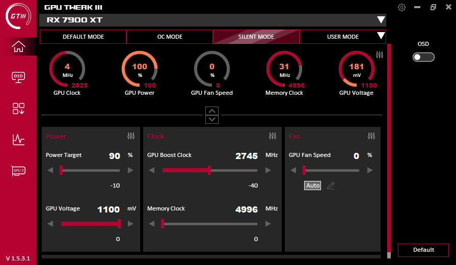 GPU Tweak III; Silent mode