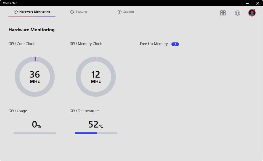 MSI Center; Hardware Monitoring