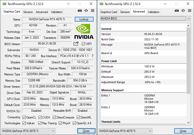 Inno3D RTX 4070 Ti X3 12G GPUZ