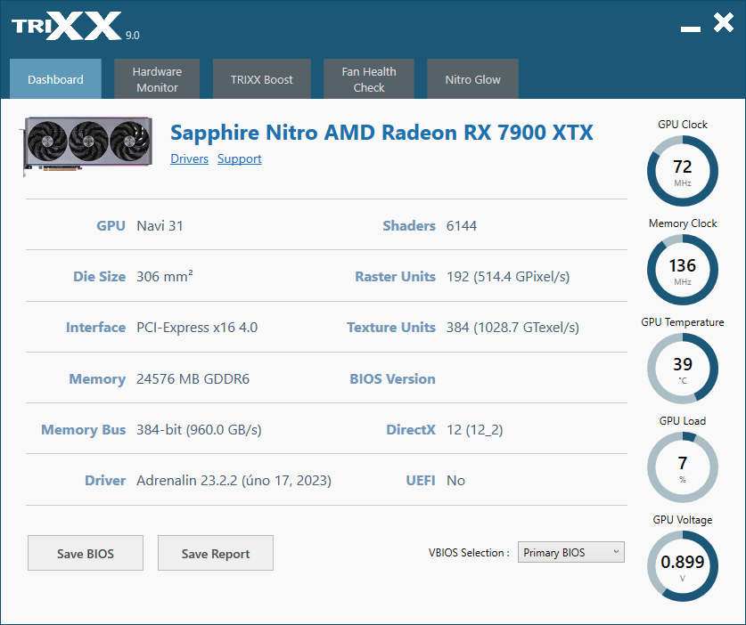 Sapphire TriXX; Dashboard