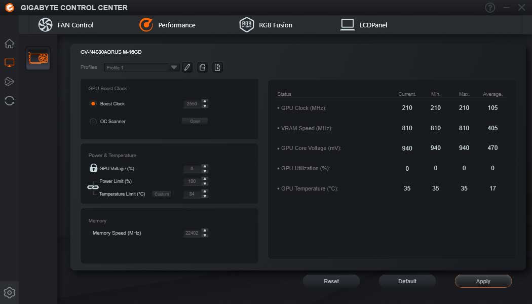 Gigabyte Control Center; Performance