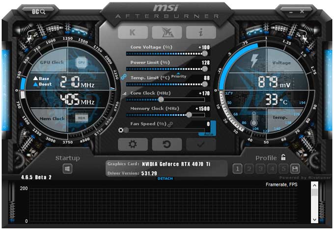 MSI RTX 4070 Ti SUPRIM X 12G; přetaktování