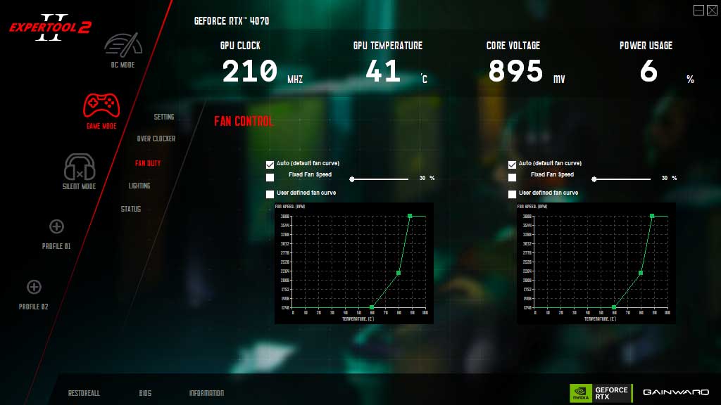 Gainward RTX 4070 GHOST 12G; ExperTool - FAN CONTROL