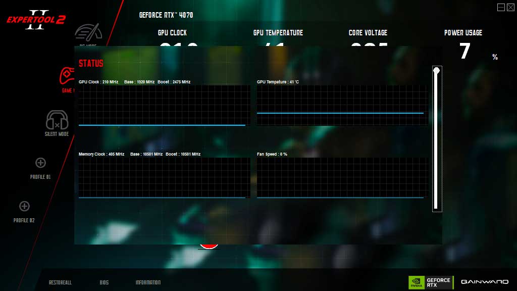 Gainward RTX 4070 GHOST 12G; ExperTool - STATUS