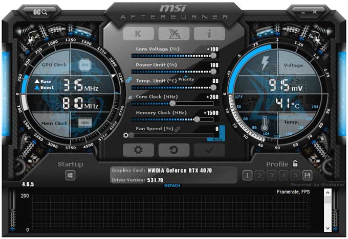 Asus DUAL RTX 4070 12G; přetaktování