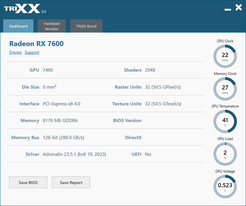 Sapphire TriXX; Dashboard