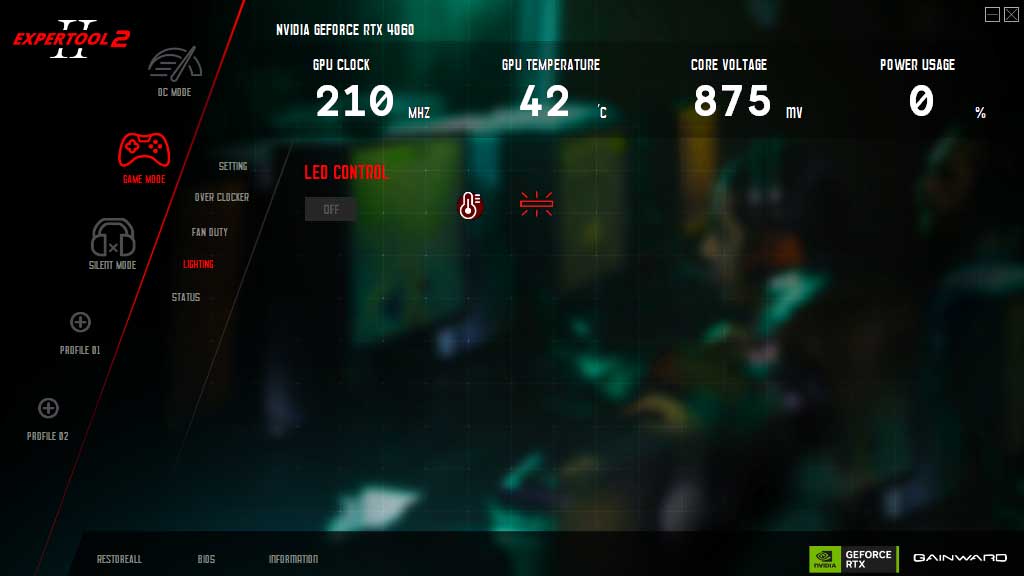 Gainward RTX 4060 GHOST 8G; ExperTool - LED CONTROL