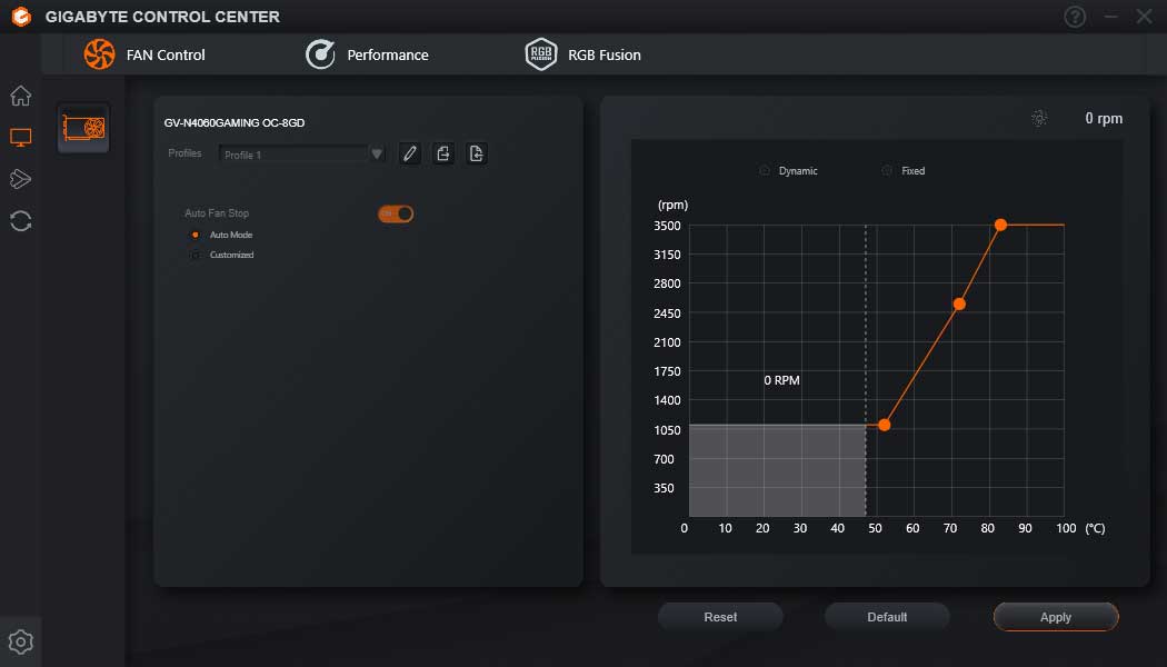 GIGABYTE Control Center; Fan Control