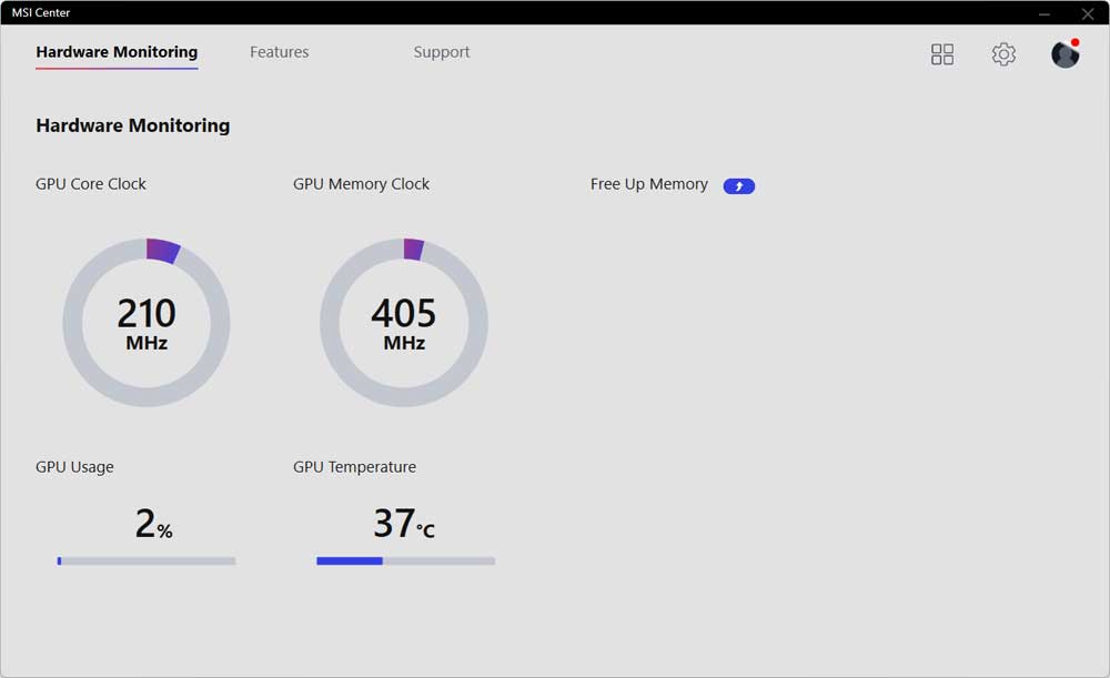 MSI Center; Hardware Monitoring