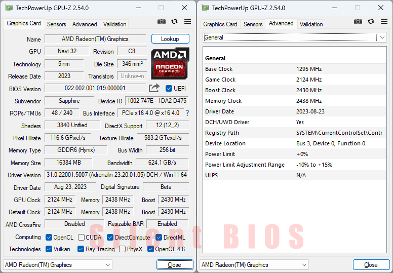 Sapphire NITRO+ RX 7800 XT 16G; Secondary BIOS