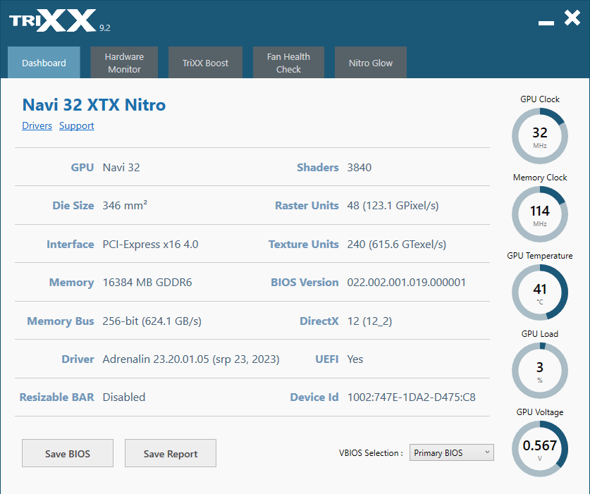 Sapphire TriXX; Dashboard