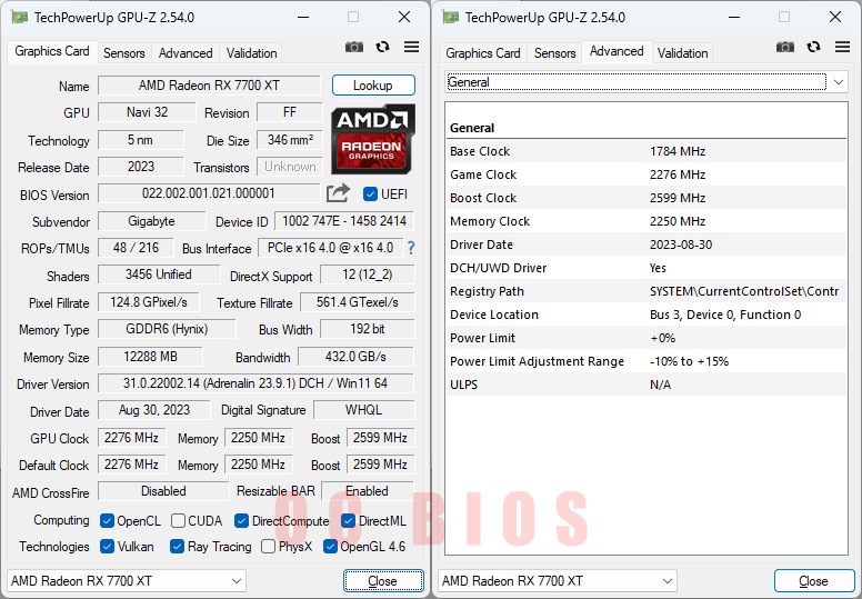 Gigabyte RX 7700 XT GAMING OC 12G; OC BIOS