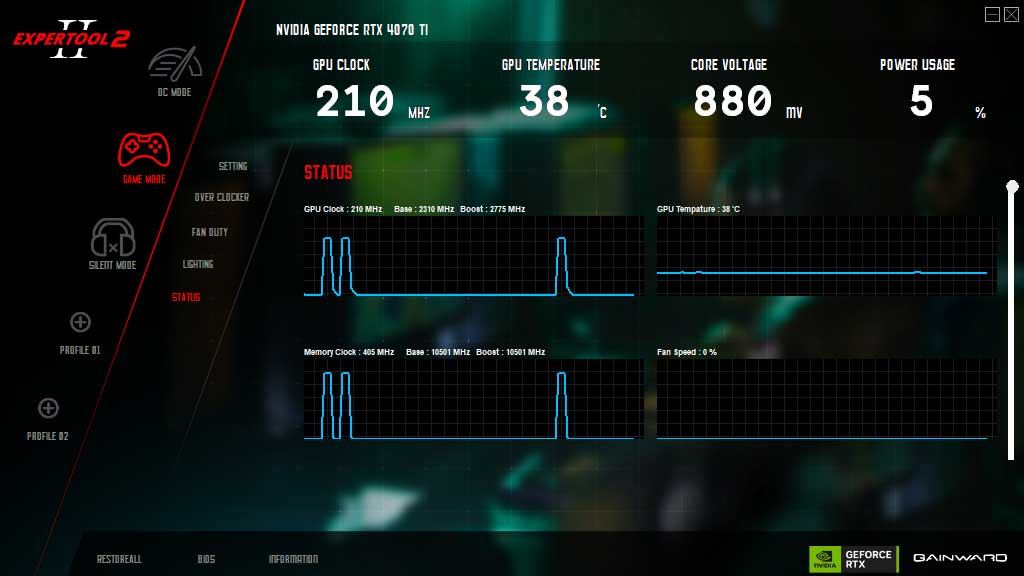 Gainward RTX 4070 Ti PHANTOM GS 12G; ExperTool - STATUS