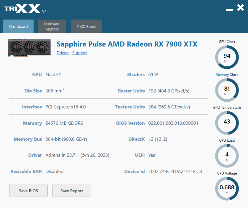 Sapphire TriXX; Dashboard