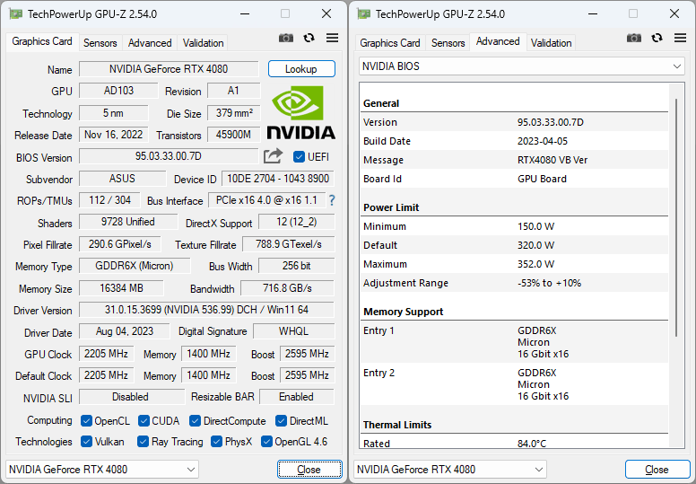 Asus ProArt RTX 4080 O16G GPUZ