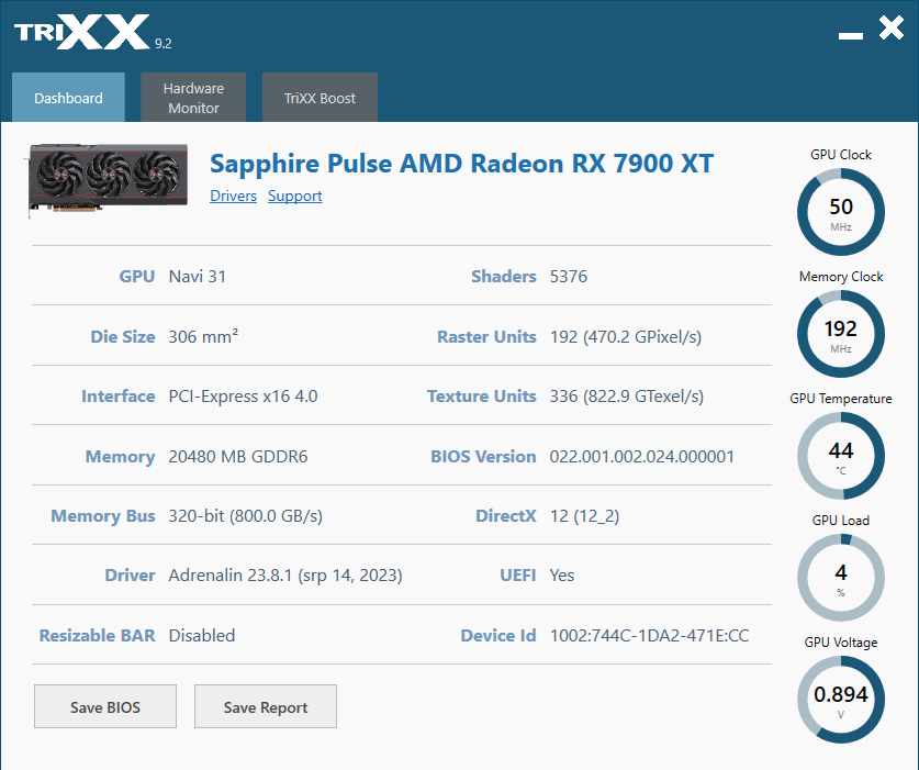 Sapphire TriXX; Dashboard