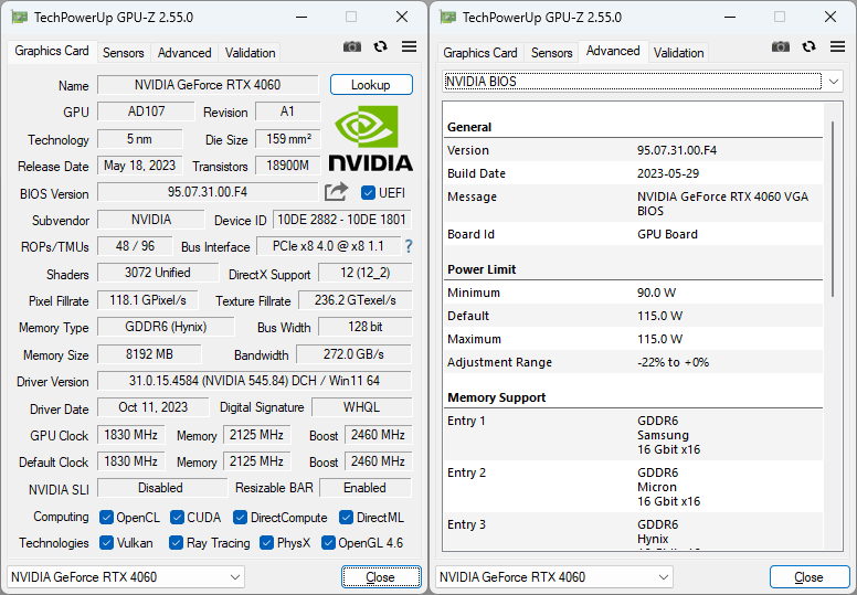 Inno3D RTX 4060 COMPACT 8G GPUZ