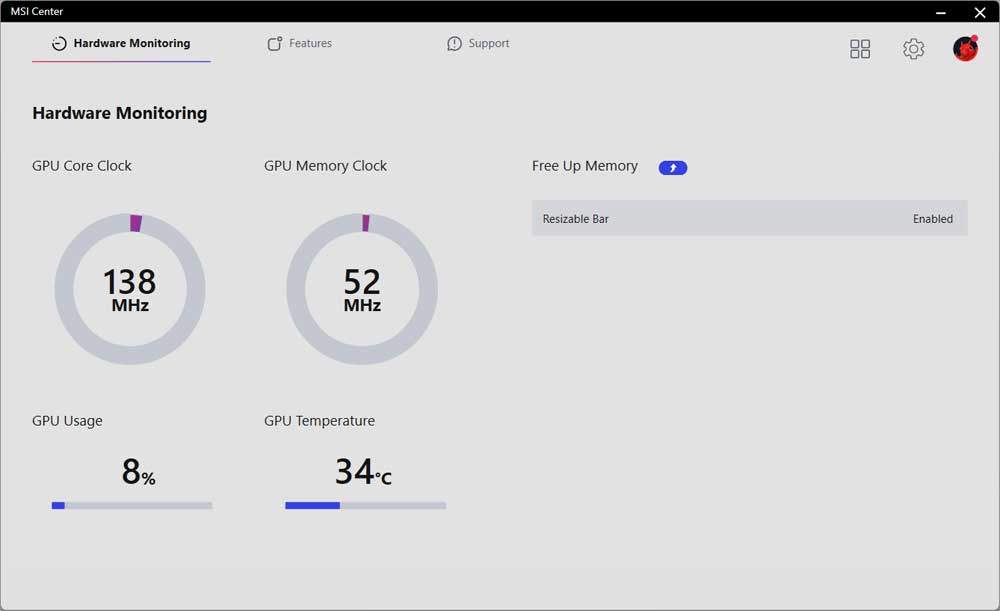 MSI Center; Hardware Monitoring