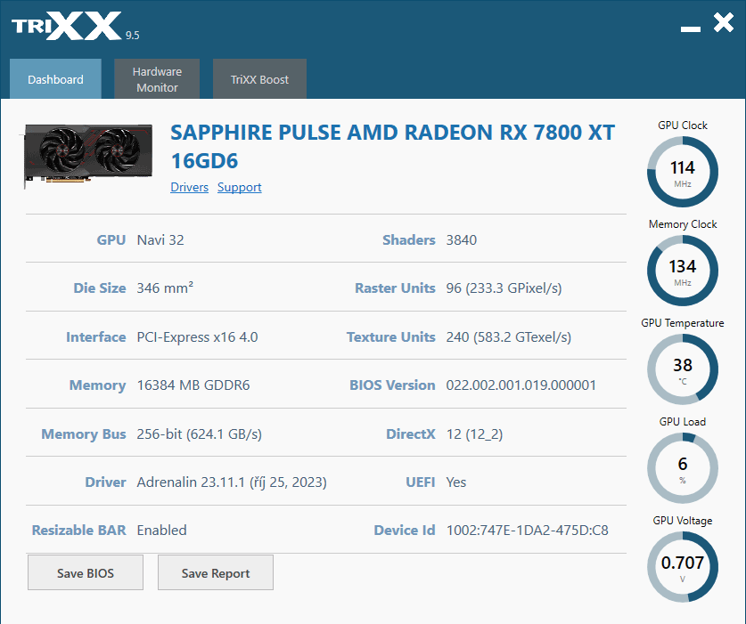 Sapphire TriXX; Dashboard