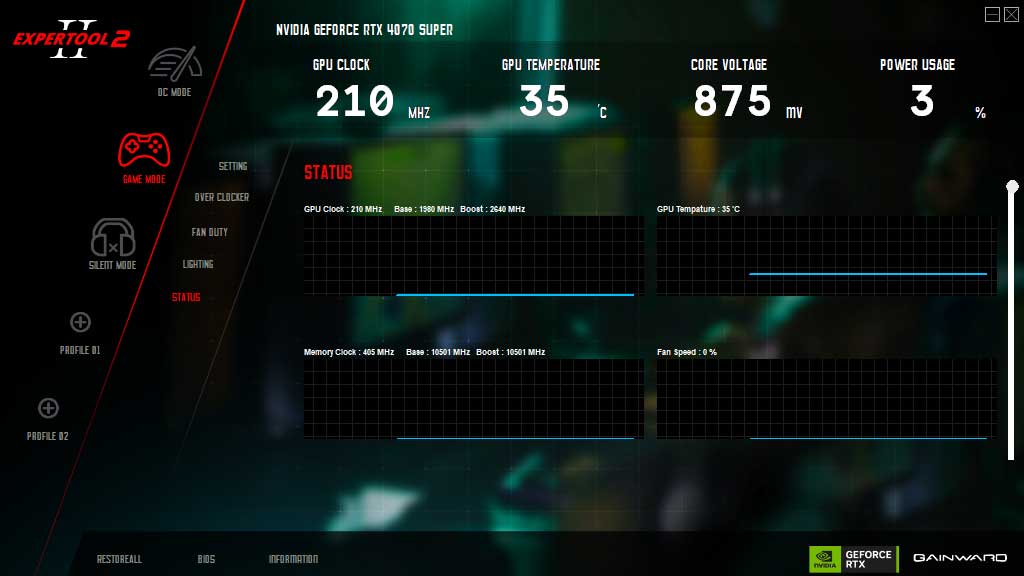 Gainward RTX 4070 SUPER Panther OC 12G; ExperTool - LED CONTROL