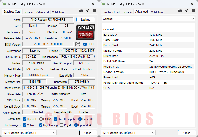 Sapphire NITRO+ RX 7900 GRE 16G; Silent BIOS