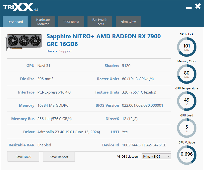 Sapphire TriXX; Dashboard