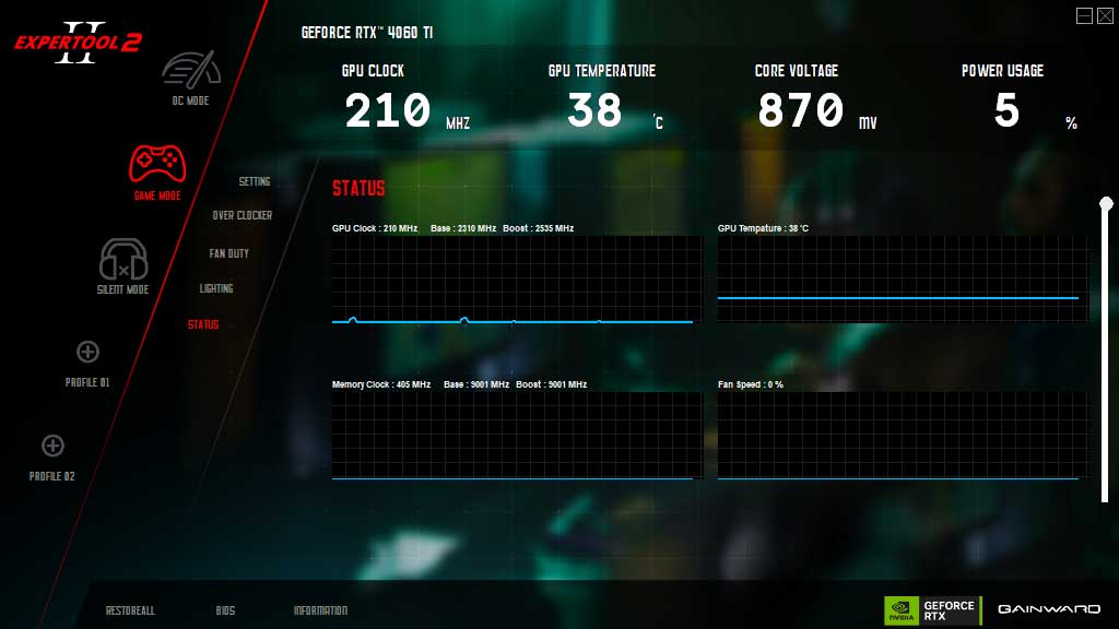 Gainward RTX 4060 Ti PANTHER 16G; ExperTool - LED CONTROL