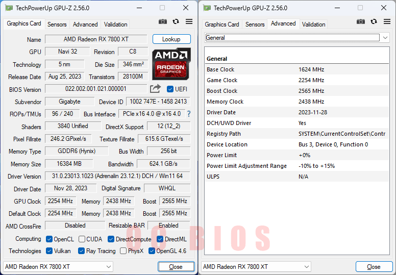 Gigabyte RX 7800 XT GAMING OC 16G; OC BIOS