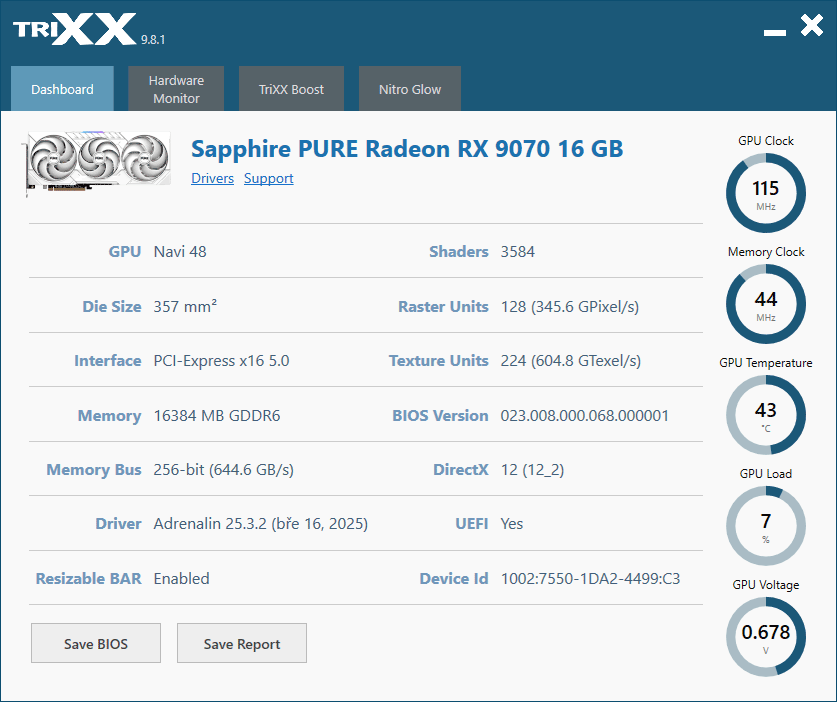 Sapphire TriXX; Dashboard